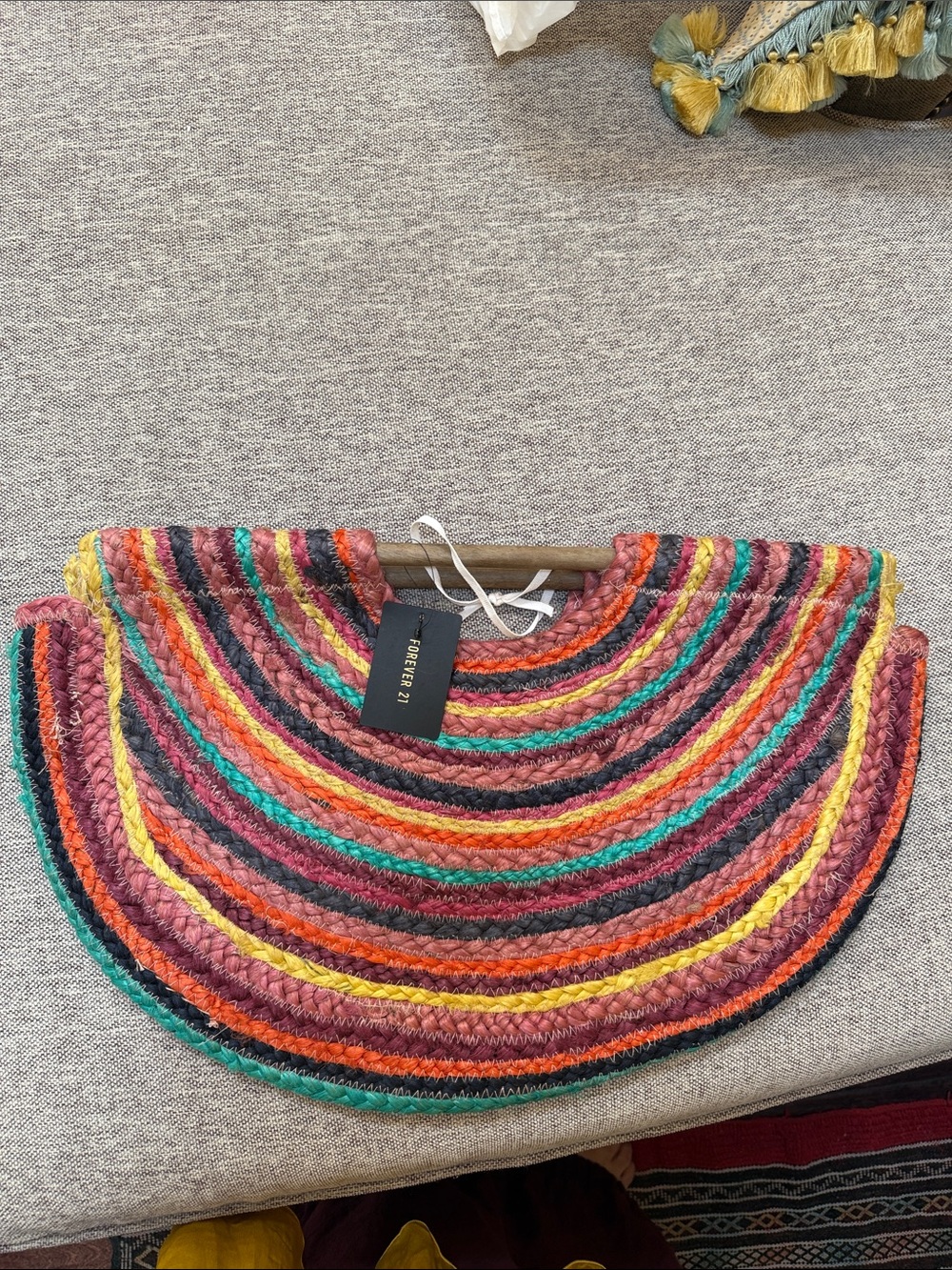 Forever 21 Multicolor Striped Woven Crescent Clutch - Red Pink Yellow Green Blue